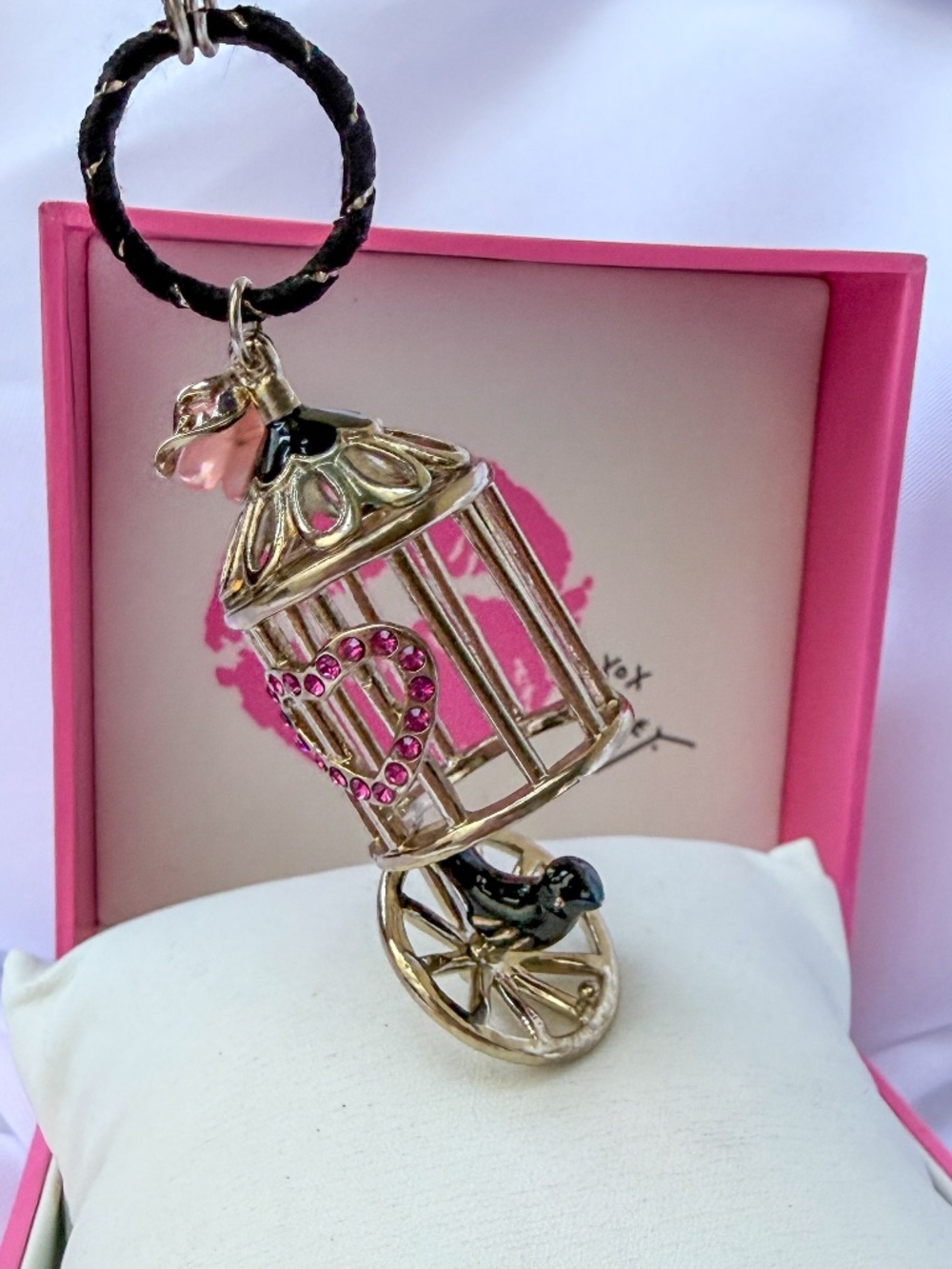 Betsey Johnson Vampire Slayer Bird Cage Rose Bow Long Halloween Necklace RARE